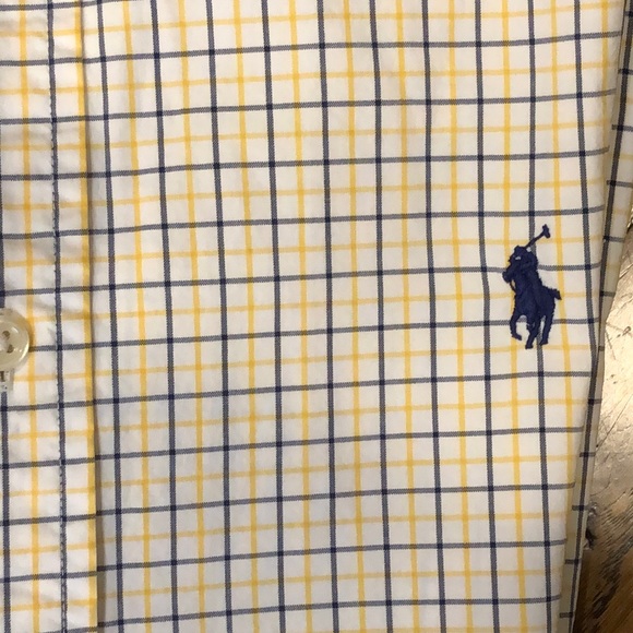 RALPH LAUREN Long Sleeve Yellow Blue Plaid Button Down Dress Shirt Sz Large - Picture 7 of 12